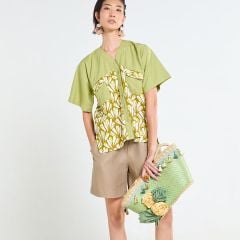 Áo Linen Nữ F2 Xanh Phối Họa Tiết Tender Drit