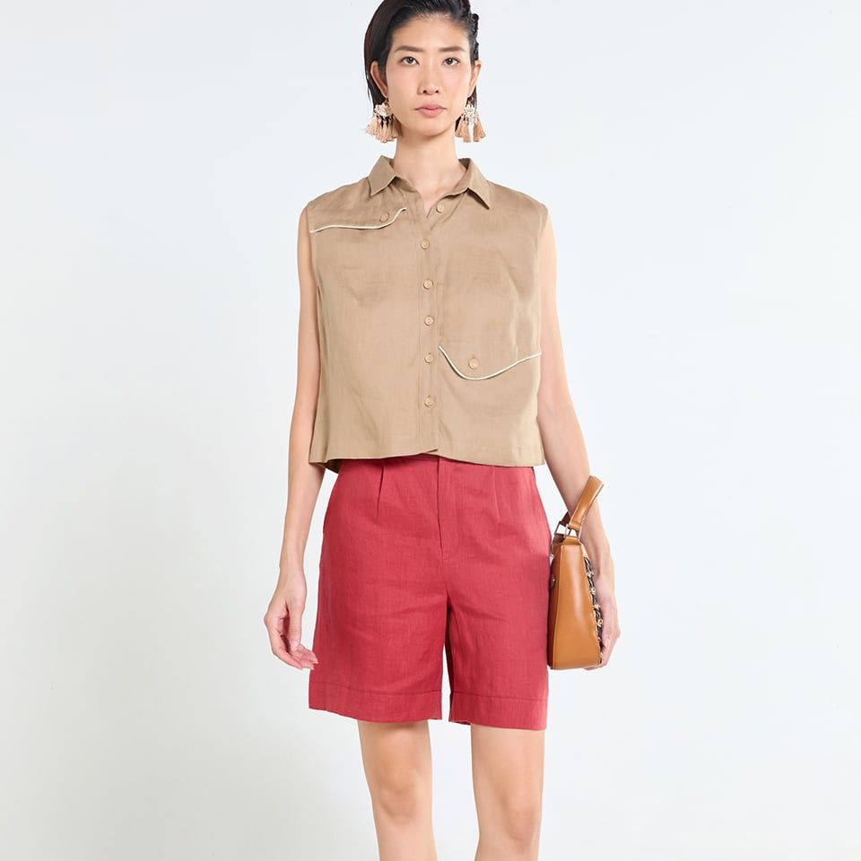Quần Short Nữ F2 Linen  Đỏ Rượu Tender Drit