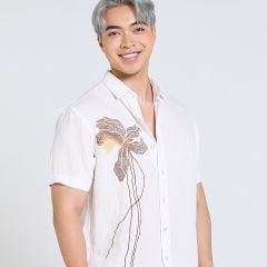 Áo Sơ Mi Nam F2  Linen Trắng Thêu Tay Ngắn Tender Drit