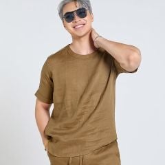Áo Linen Nam F2 Rêu Phối Tay Tender Drit