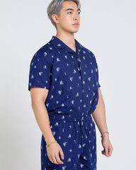 Áo Sơ Mi Nam F2 Linen Xanh Đen Thuyền Tay Ngắn Tender Drit