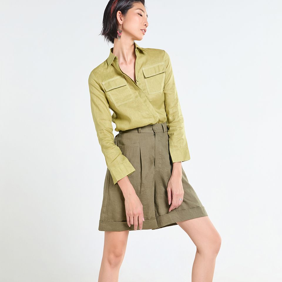Áo Sơ Mi Nữ F2 Linen Xanh Cốm Tender Drit