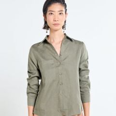 Áo Sơ Mi Nữ F2 Linen Nữ Rêu Đậm Tender Drit