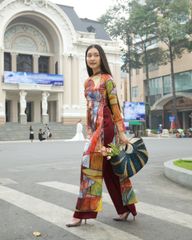 Quần Áo Dài Lụa Đỏ Đô Gems Of Vietnam - Không Kèm Áo