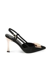 Giày Cao Gót Black Leather Slingback Pump Primadonna Collection