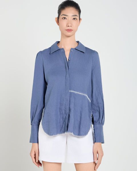 Áo Sơ Mi Nữ F2 Linen Xanh A Touch Of Effortless Elegance