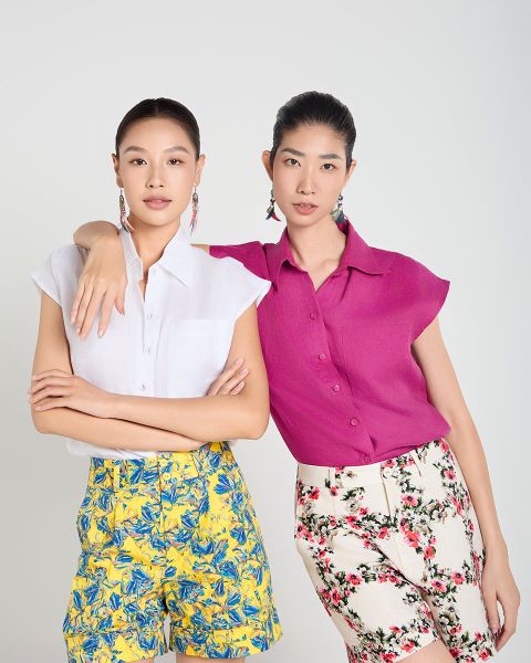 Quần Short Nữ F2 Gấm Kem Hoa A Touch Of Effortless Elegance