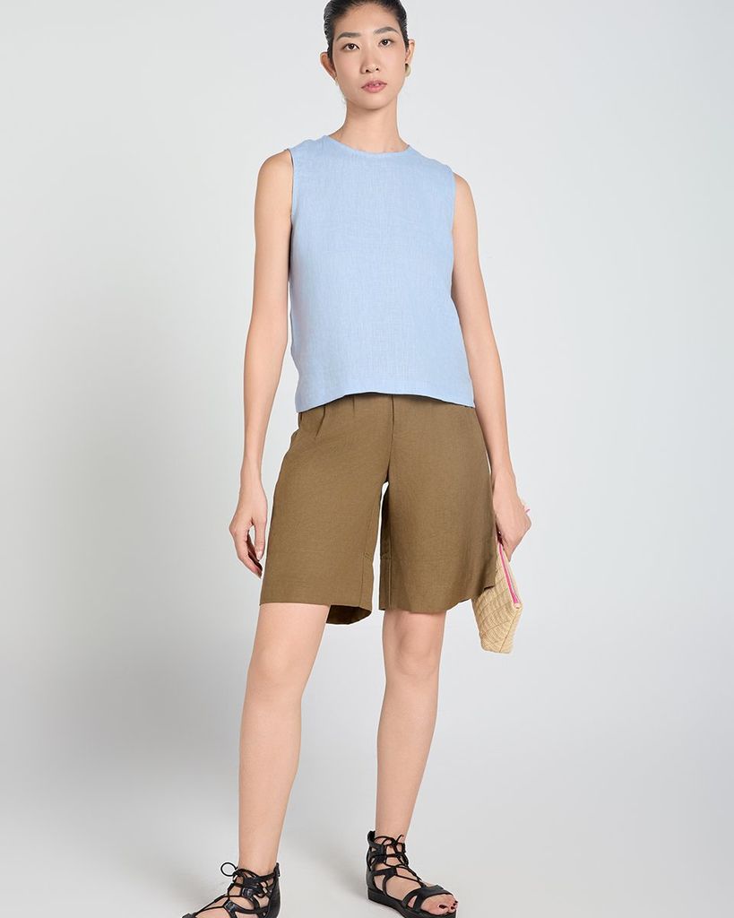 Áo Kiểu Nữ F2 Linen Xanh A Touch Of Effortless Elegance