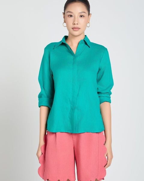 Áo Sơ Mi Nữ F2 Linen Xanh A Touch Of Effortless Elegance
