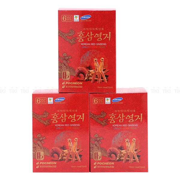 Nước Hồng Sâm Linh Chi Pocheon Hàn Quốc 6 Năm Tuổi 70ml*30 Gói