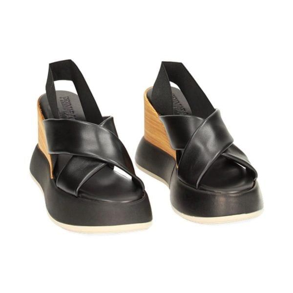 Giày Cao Gót Đế Xuồng Black Leather Wedges Primadonna Collection