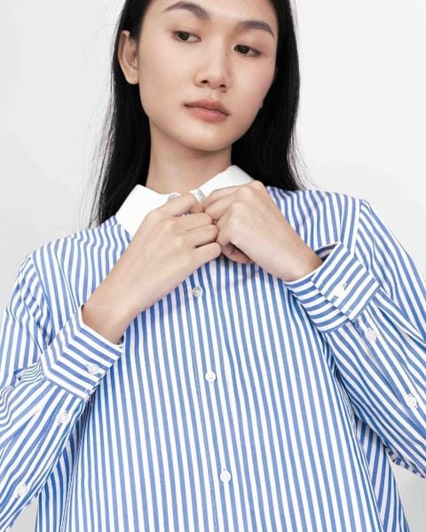 Áo Sơ Mi Nữ TheBlueTshirt Modern Arc Oversized Shirt - BlueMade Stripe