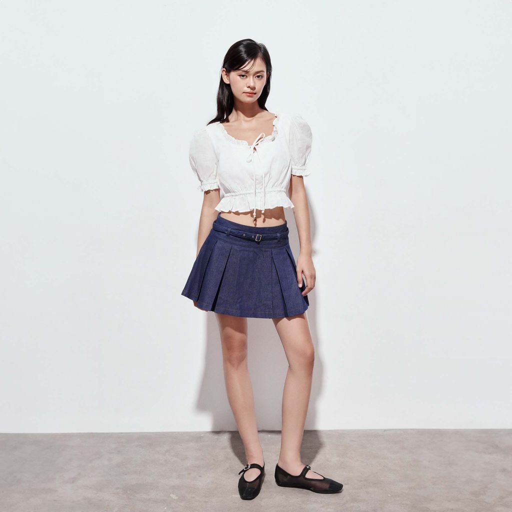 Chân Váy Ngắn Nữ DOTTIE Xếp Ly Kèm Belt - Xanh - S0203