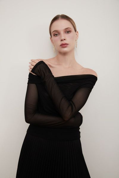 Áo Kiểu Nữ DOTTIE Trễ Vai - Đen - T0783