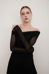 Áo Kiểu Nữ DOTTIE Trễ Vai - Đen - T0783