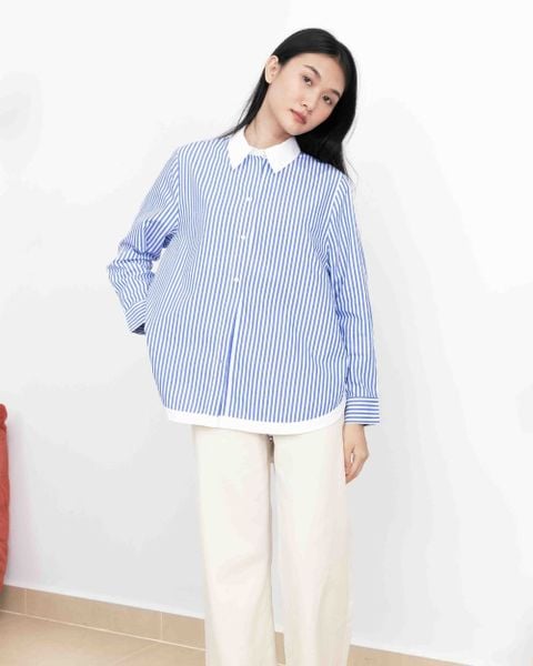Áo Sơ Mi Nữ TheBlueTshirt Modern Arc Oversized Shirt - BlueMade Stripe