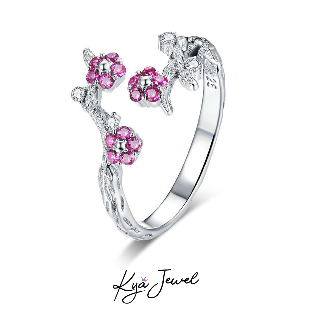 Nhẫn Nữ KYA JEWEL Floral Khảm Đá Cz Màu Cao Cấp