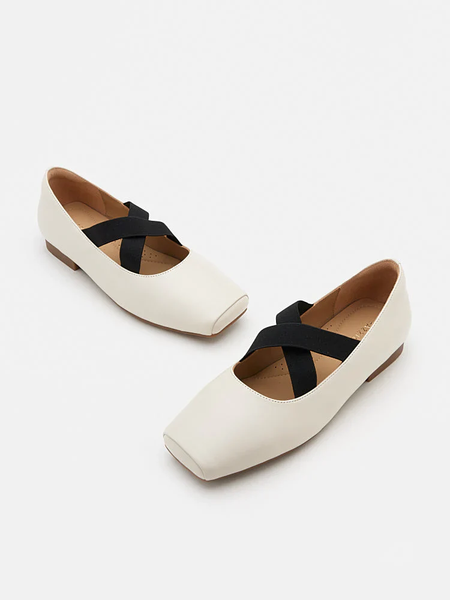 Giày búp bê da Pazzion Mandy Square Toe Criss Cross Strap Ballet Flats