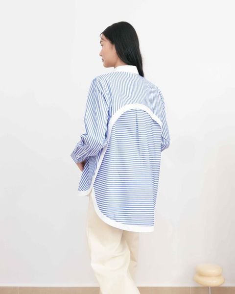 Áo Sơ Mi Nữ TheBlueTshirt Modern Arc Oversized Shirt - BlueMade Stripe
