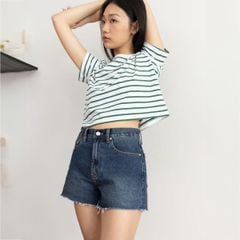 Áo Thun Nữ TheBlueTshirt Sọc Everyday Tee - White Green Stripe