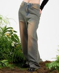Quần Jeans Dài Nữ DOTTIE Wash Ống Rộng - Xanh Đậm Wash Vàng - Q0325