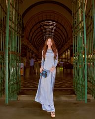 Quần Áo Dài Nữ F2 Lụa Xanh Tím Hồn Việt