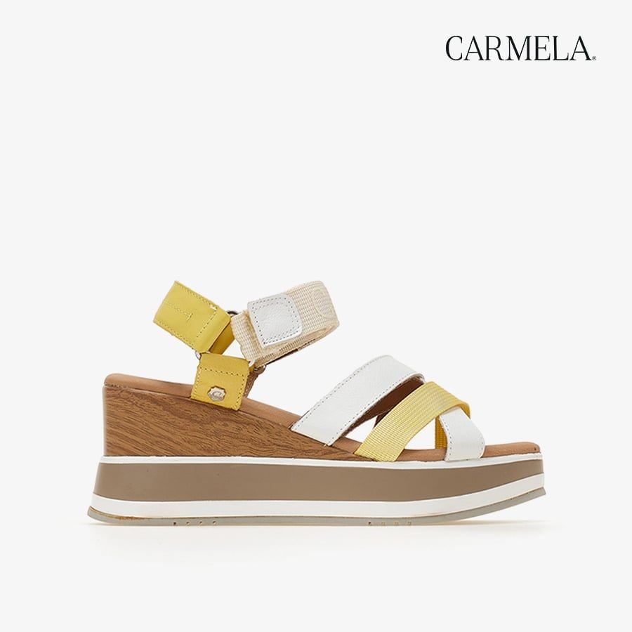 [Trưng bày] Giày Đế Xuồng Nữ CARMELA Yellow Leather Ladies Sandals