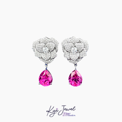 Khuyên tai nữ KYA JEWEL bạc Ý Charming Camellia