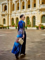 Quần Áo Dài Lụa Xanh Đen Đậm