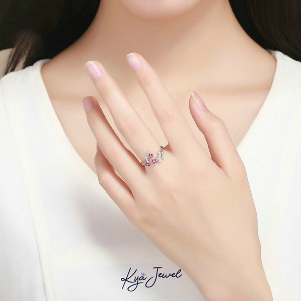 Nhẫn Nữ KYA JEWEL Floral Khảm Đá Cz Màu Cao Cấp