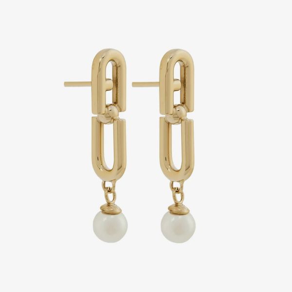 Hoa Tai Nữ FURLA Chained Logo Earrings - Metallo+Perle