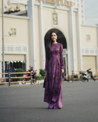 Quần Áo Dài Nữ F2 Lụa Tím Đậm