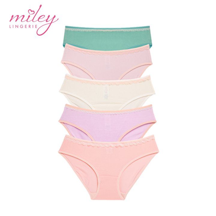 Combo 5 Quần Lót Thun Lạnh Trơn Viền Ren Miley Lingerie BMS Màu Ngẫu Nhiên