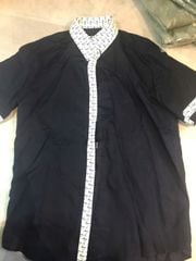 Áo Sơ Mi Nam F2 Linen  Xanh Đen Phối Họa Tiết Ngắn Tay Tender Drit