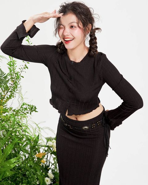 Chân Váy Nữ DOTTIE Dài Vải Dệt - Đen - S0189