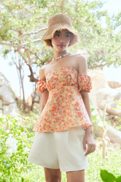 Áo Kiểu Nữ DOTTIE Cúp Ngực In Hoa - Hoa Cam - T0887