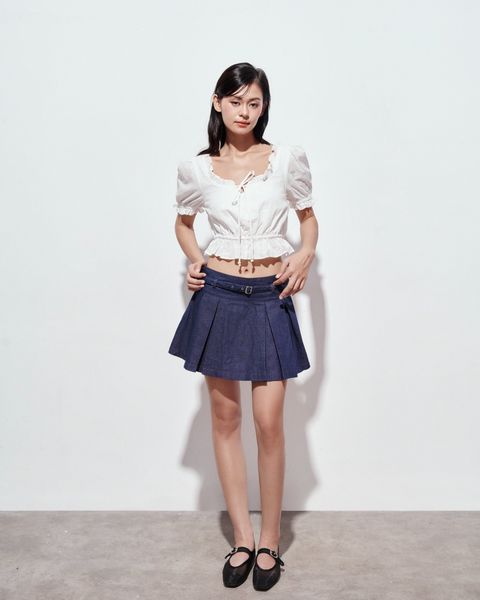 Chân Váy Ngắn Nữ DOTTIE Xếp Ly Kèm Belt - Xanh - S0203