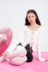 Áo Thun Nữ DOTTIE Gân Cột Nơ - Trắng - T0863