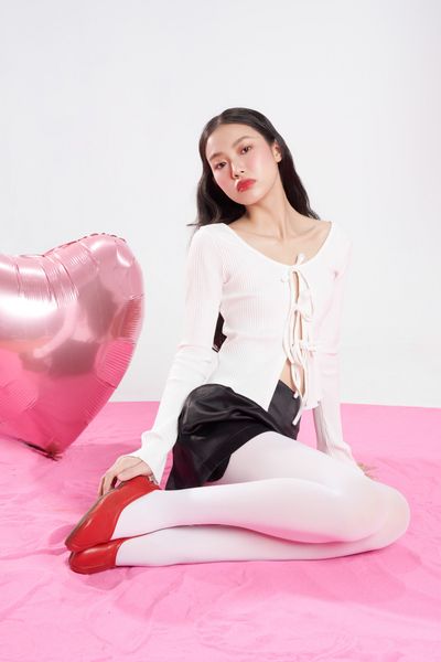 Áo Thun Nữ DOTTIE Gân Cột Nơ - Trắng - T0863