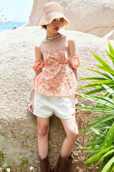 Áo Kiểu Nữ DOTTIE Cúp Ngực In Hoa - Hoa Cam - T0887