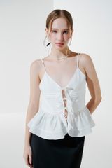 Áo Kiểu Nữ DOTTIE Gắn Bèo - Trắng - T0947