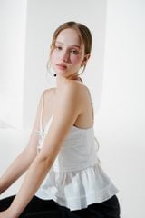 Áo Kiểu Nữ DOTTIE Gắn Bèo - Trắng - T0947
