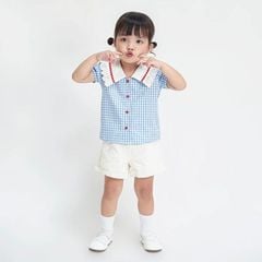 Áo Sơ Mi Bé Gái TheBlueTshirt BlueKid Lolita Top - AquaBlue Gingham