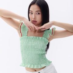 Áo Sơ Mi Nữ TheBlueTshirt Girly Top - Pearl Green Gingham ZigZag