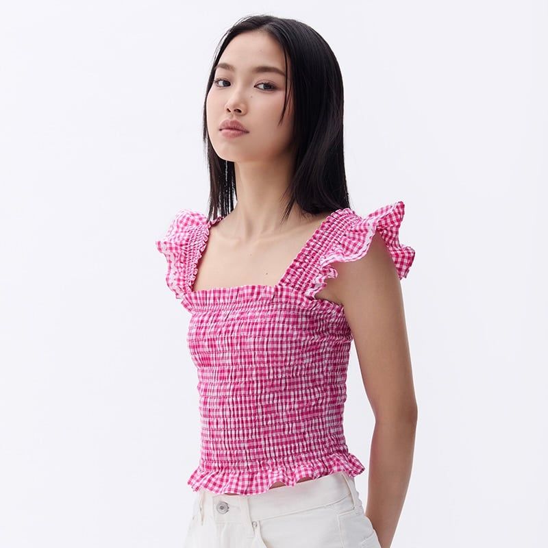 Áo Kiểu Nữ TheBlueTshirt Girly Top - True Pink Gingham ZigZag