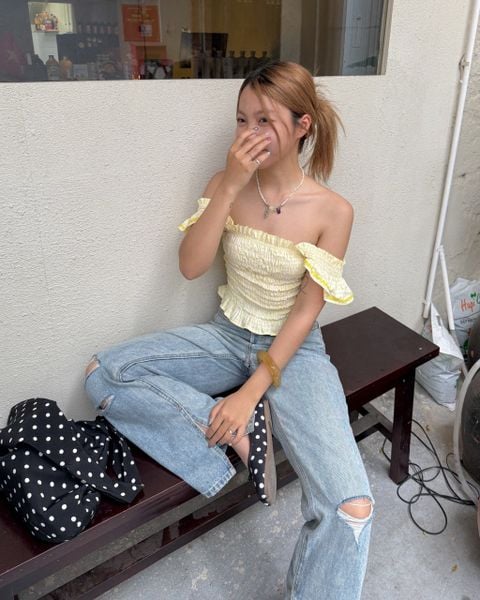 Áo Kiểu Nữ TheBlueTshirt Girly Top - Yellow Gingham ZigZag