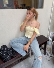 Áo Kiểu Nữ TheBlueTshirt Girly Top - Yellow Gingham ZigZag