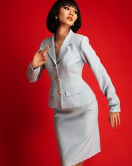 Áo Blazer Nữ Bố Nhung Xanh I Can And I Will