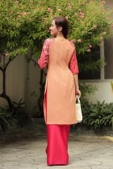 Áo Dài Gấm Nữ F2 Cam Bừng Sắc Xuân - Không Kèm Quần