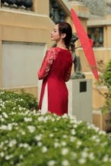 Áo Dài Gấm Đỏ Nữ F2 Bừng Sắc Xuân - Không Kèm Quần